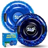 Snow Tube, WOLKEK 40 Inch 2Pack Snow Sled for Kids, Thickened Heavy Duty Hard Bottom Sleds for Snow with Handles, Winter Toys for Outdoor Sledding Snow Tube Sports