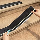 Leyibo 12-Pack 4”x30” Anti Slip Tape with Glow in The Dark Stripe, Pre-Cut Stair Treads Non Slip Traction Tape with Roller for Outdoor/Indoor, Waterproof Non Skid Tape for Stair Step, Easy to Install