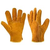 Luckyweld Welding Gloves,Heat/Fire Resistant Leather Forge Mig Welding Gloves for Weld/Fireplace/Heavy Duty/Animal/Stove/Wood Burner/BBQ/,Comfortable and Flexible,Yellow 1 Pair