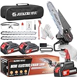 Mini Chainsaw 6 Inch Battery Powered - 21V Small Handheld Electric Chain Saw Cordless with 2 Rechargeable Batteries & 2 Chain, Portable Super Power Chain Saws for Tree Branches Trimming Wood Cutting