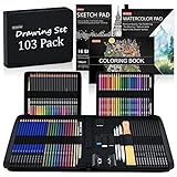 Shuttle Art Drawing Kit, 103 Pack Drawing Pencils Set, Sketching and Drawing Art Set with Colored Pencils, Sketch and Graphite Pencils in Portable Case, Drawing Supplies for Kids, Adults and Artists