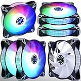 DS RGB Fans 120mm 6 Pack Case Cooling LED Fans for White Black PC Case, CPU Cooler and Radiators System (E Series)