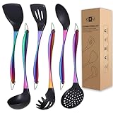 Kitchen Utensils Set, Large Non-stick Silicone Cooking Utensils Set 6 Pcs,Made of 446°F Heat Resistant Food Grade Silicone and Stainless Steel Handles,Easy to Clean Kitchen Gadgets Set (Rainbow)
