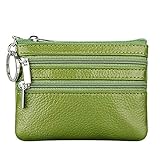 Women's Genuine Leather Coin Purse Mini Pouch Change Wallet with Keychain,green