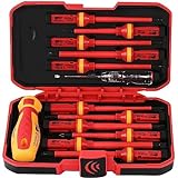 1000V Insulated Electrician Screwdriver Set - 13-Piece Professional Electrical Screwdriver Set Insulation Handle CRV Steel Magnetic Phillips Slotted Pozi Torx Tips VDE & GS Certified