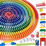 1000 PCS Dominoes for Kids Wooden Building Blocks Bulk Dominoes Set Racing Tiles Family Game for Adults and Kids with Extra 11 Add-on Blocks and Storage Bag