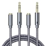 Headphone Extension Cable, Goalfish 3.5mm Extension Audio [2-Pack, 6.6ft] Male to Female Aux Adapter Hi-Fi Sound Stereo Extender Cord for Headset, iPhone, iPad, Smartphones, Tablets & More (Grey)