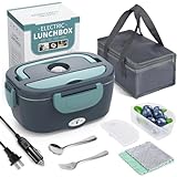 Herrfilk Electric Lunch Box Food Heater, 3 in 1 Ultra Quick Heated Lunch Boxes for Adults, 12V/24V/110V Portable Food Warmer for Car/Truck/Office With Fork Spoon and Insulated Carry Bag
