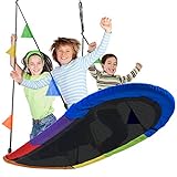 Sorbus 66' Saucer Swing for Kids- 330lbs Big Oval Platform Swing- Tree Glider Therapy Swing for Kids- Adjustable Ropes & Durable Swing Seat- Trampoline Net Swing for Indoor/Outdoor, Accessory Included