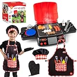 Born Toys Kids Grill Playset - Interactive Kids BBQ Grill Playset w/Pretend Smoke, Sound & Light- Dress Up & Pretend Play Kitchen Toy Grill for Kids Ages 3 & Up w/Kids Apron Hat & Cooking Mitt 20pcs