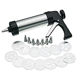 Stainless Steel Cookie-Press Gun Kit - with 13 Metal Cookie Press Discs and 7 Icing Tips for Biscuit, Cake Decoration