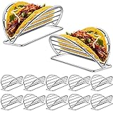 Set of 12 Taco Holders Stainless Steel Taco Stand Serving Taco Plates Baking Taco Tray, Grill Dishwasher and Oven Safe for Taco Shells Tortillas Burritos Sandwiches Party Restaurant