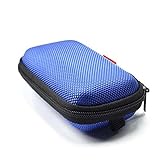 GLCON Earbud Carrying Case - Rectangle Shape Small Hard EVA Case, Mesh Inner Pocket, Durable Exterior - Lightweight Portable Universal Zipper Storage Bag for Wired Bluetooth Headset, Charger - Blue