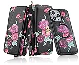 LITOU Compatible for iPhone 15 Pro Max Phone Case Wallet for Women with Detachable Magnetic Phone Case Support Wireless Charging,RFID Blocking Card Holder,Crossbody Strap Wristlet.B1