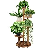 GEEBOBO 5 Tiered Tall Plant Stand for Indoor, Wood Plant Shelf Corner Display Rack, Multi-tier Planter Pot Holder Flower Stand for Living Room Balcony Garden Patio (Walnut)