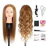 ZOMOI Mannequin Head with 80% Real Human Hair 26''-28'Cosmetology Mannequin Doll Head to Practice Hair Styles Hairdresser Practice Braiding Head(27# Light Brown)