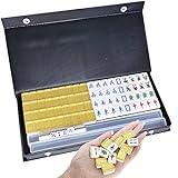 drizzle Gold Travel Mini Mahjong Set 20mm - Portable 146 Tiles Acrylic Material Mah-Jong - Travel Family Leisure Time - 0.8' with 4PCS Racks 1.96 Pounds - Traditional Chinese Version Game 旅行麻将