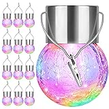 12Pack Outdoor Hanging Solar Lights - Cracked Glass Solar Lights Waterproof LED Decorative Ball Lights Tree Solar Powered Globe Lights with Hook for Garden Yard Fence Christmas Decoration, Multicolor