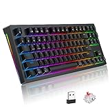 TECURS Wireless Gaming Keyboard, 80% TKL Mechanical Keyboard RGB Programmable Wired/2.4Ghz/Bluetooth Backlit Keyboard 87 Keys Compact Gamer Keyboard with Red Switch for Windows Mac PC Laptop