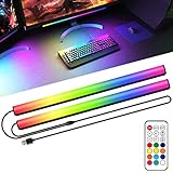 ABCidy 2-in-1 Under Monitor Light Bar, 2 PCS Screenbar Light Desk Lamp Computer with Remote Controller Color Changing, LED Dynamic Rainbow Effect USB Powered for PC Setup, Keyboard Light, Gaming Room