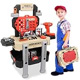 SLTBEH Toddler Tool Bench Set, 78pcs Kids Tool Set with Realistic Tools Kit , Kids Workbench with Toy Drill, Pretend Play Construction Toy Tool Set,Kids Tool Box for Boys & Girls Age 3-5 (Red)