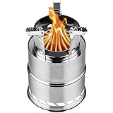CANWAY Camping Stove, Wood Stove/Backpacking Survival Stove, Windproof Anti-Slip Portable Stainless Steel Wood Burning Stove with Nylon Carry Bag for Outdoor Backpacking Hiking Traveling Picnic BBQ
