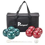 Pointyard Bocce Ball Set, 90mm Classic Bocce Ball Set with 8 Resin Bocce Balls/1 Pallino/Nylon Zippered Bag/Measuring Tape - Outdoor Family Games for Backyard/Lawn/Beach (Red & Green)