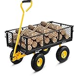VEVOR Steel Garden Cart, Heavy Duty 900 lbs Capacity, with Removable Mesh Sides to Convert into Flatbed, Utility Metal Wagon with 180° Rotating Handle and 10 in Tires, Perfect for Farm, Yard