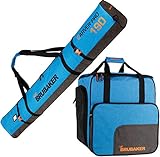 BRUBAKER Combo Set Carver Performance - Ski Bag and Ski Boot Bag for 1 Pair of Skis + Poles + Boots + Helmet - Blue Black - 74 3/4 Inches / 190 Cm