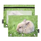 Kigai Cute Bunny 3 Ring Binder Pencil Pouch 2 Pack with Clear Window Pencil Pouch,Zipper Pencil Case Bag