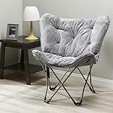 ItroNz Faux Fur Butterfly Folding Chair (Color : Gray)