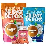 SkinnyBoost - Detox Tea Power Kit-1 - Daytime Tea (28 Bags) 1 Evening Detox Tea (14 Bags) & 1 Sugar Free Apple Cider Vinegar Vegan Gummies (60 Gummies) Detox and Cleanse