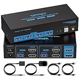 HDMI KVM Switch Dual Monitor 2 Port 4K@60Hz 2 Monitors 2 Computers USB 3.0 KVM Switcher PC Extended Display for 4 USB Devices Like Mouse Keyboard Printer Gamepad Desktop Controller and 2 USB Cables