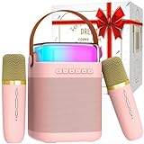 HAIHILEI Portable Karaoke,with 2 Wireless Microphones, Karaoke Machine for Kids and Adults with LED Ambience Light, Suitable for Home, Birthday Party, Church, Outdoor/Indoor Events (Pink)