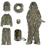 Slendor 6 in 1 Ghillie Suit, 3D Camouflage Hunting Apparel Camo Hunting Clothes, Bushman Costume Including Jacket, Pants, Hood, Carry Bag, Suitable for Kids, Hunters, Paintball