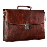 Banuce Full Grain Italian Leather Briefcase for Men lawyer Attache Case Lock 15.6 Inch Laptop Business Bags Vintage Work Bag Brown