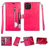 FOLICE iPhone 11 Pro Zipper Wallet Case, [Magnetic Closure] 9 Card Slots, PU Leather Kickstand Wallet Cover Durable Flip Case for Apple iPhone 11 Pro 5.8inch 2019 (Rosered)