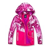MGEOY Girls Rain Jacket Lightweight Waterproof Hooded Fleece Lined Raincoat Windbreakers for Kids Red 5/6