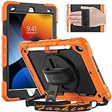 Timecity iPad 9th/ 8th/ 7th Generation Case (iPad 10.2 Case 2021/ 2020/ 2019) with Screen Protector Pencil Holder Kickstand Hand/ Shoulder Strap. Durable Protective Case for iPad 10.2 inch - Orange