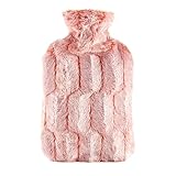 samply Hot Water Bottle - 2L Hot Water Bag with Furry Cover, Light Pink