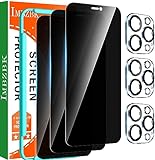IMBZBK 3 Pack Privacy Screen Protector for iPhone 12 Pro Max Tempered Glass with 3 Pack Camera Lens Protector, Accessories 9H Anti Spy for Apple 12 Pro Max, 2.5D Curved, Case Friendly, Transparent