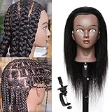 Mannequin Head with Human Hair 16”100% Real Hair Cosmetology Mannequin Manikin Training Head Hair Hairdresser Styling Mannequin Head for Practice Braiding Doll Head with Free Clamp