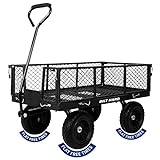 BILT HARD 880 lbs 10' Flat Free Tires Steel Garden Cart with 180° Rotating Handle and Removable Sides, Heavy Duty 4 Cu.Ft Capacity Utility Garden Carts and Wagons