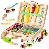 KIDWILL Tool Kit for Kids, 36 pcs Wooden Toddler Tools Set Includes Tool Box, Montessori Educational Stem Construction Toys for 2 3 4 5 6 Year Old Boys Girls, Best Birthday Gift for Kids