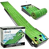 Putting Green Indoor, Putting Matt for Indoors with Non-wrinkle Crystal Velvet, Putting Green with Auto Ball Return, 5-Hole Design, Bunker & Water Hazard Simulation, Golf Accessories Golf Gift for Men