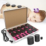 Hot Stones Massage Set, 20 Pcs Basalt Hot Stones with Heater Kit for Massage Portable Bianstone Massage Rocks Heating Box for Home Spa Warming Relaxing, Healing, Pain Relief