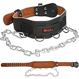 Diaomao Leather Dip Belt with Chain for Weight Lifting, Heavy Duty Support Adjustable Weighted Belts for Pull Ups, Squat, Fitness, Workout Men & Women (L)