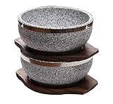 KoreArtStory Dolsot-Bibimbap Stone Bowls 32-Oz(Set of 2 + Wood base 1 More + Bibimbap Recipe) Cooking Korean Soup and Food