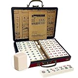 Chinese Mahjong Mah Jongg Set with 144 Mini Tiles Dot Dice Leather Box Extra White Tiles for Travel Family Game