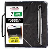Five Star Zipper Binder, 2 Inch 3-Ring Binder with Removable File Folders, 380 Sheet Capacity, Black/Gray (29036IT8)
